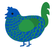 A ultramarine and viridian chicken with a lace pattern