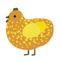 A orange and yellow chicken with a speckle pattern