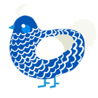 A ultramarine and white chicken with a lace pattern