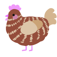 A russet and beige chicken with a bar pattern