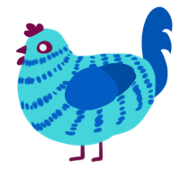 A aqua and ultramarine chicken with a bar pattern