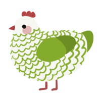 A white and chartreuse chicken with a lace pattern