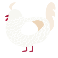 A white and cream chicken with a lace pattern