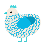 A cream and cerulean chicken with a lace pattern