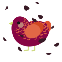 A maroon and vermilion chicken with a half-lace pattern