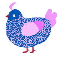 A ultramarine and lavender chicken with a double-lace pattern