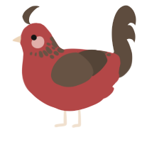 A red and bark chicken with a neck-speckle pattern