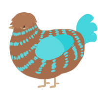 A brown and aqua chicken with a bar pattern