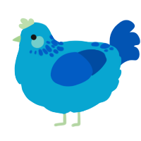 A cerulean and ultramarine chicken with a neck-speckle pattern