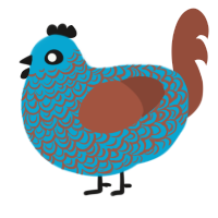 A cerulean and russet chicken with a double-lace pattern