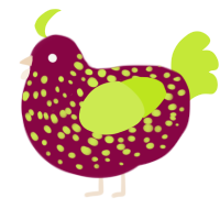 Nuclear Strawberry, a maroon and lime chicken with a speckle pattern
