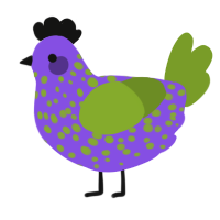 A blurple and chartreuse chicken with a speckle pattern