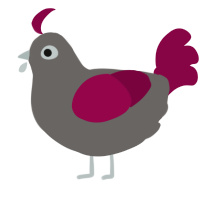 A grey and maroon chicken