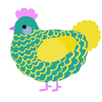 Socks, a turquoise and yellow chicken with a lace pattern