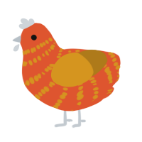 A vermilion and ochre chicken with a bar pattern