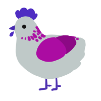 A silver and plum chicken with a neck-speckle pattern