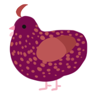 A wine and red chicken with a speckle pattern