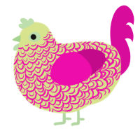A lemon and fuchsia chicken with a double-lace pattern
