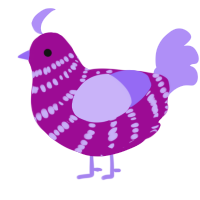A plum and lilac chicken with a bar pattern