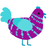 Smoothie, a plum and aqua chicken with a bar pattern