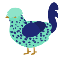A mint and navy chicken with a speckle pattern