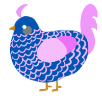 A ultramarine and lavender chicken with a lace pattern