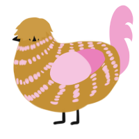 A gold and pink chicken with a bar pattern