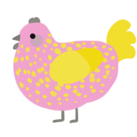 A pink and yellow chicken with a speckle pattern