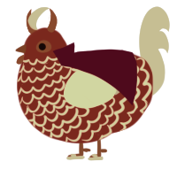 A crimson and silver chicken with a lace pattern