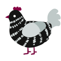A black and silver chicken with a bar pattern