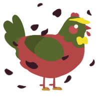 A red and olive chicken with a head pattern