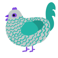A silver and turquoise chicken with a lace pattern