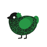 A sable and viridian chicken with a double-lace pattern