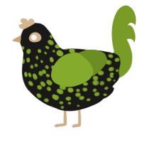 A sable and chartreuse chicken with a speckle pattern