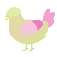 A lemon and pink chicken with a lace pattern