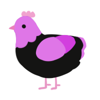A black and orchid chicken with a head pattern