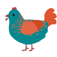 A teal and vermilion chicken with a half-lace pattern