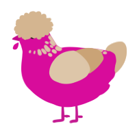 Split, a fuchsia and beige chicken with a neck-speckle pattern
