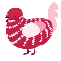 A crimson and rose chicken with a bar pattern