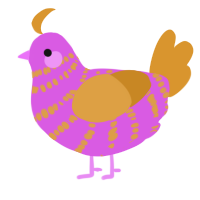 A orchid and orange chicken with a bar pattern