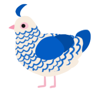A cream and ultramarine chicken with a lace pattern