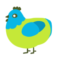 Lemon Lime, a lime and cerulean chicken with a head pattern
