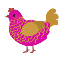 A fuchsia and gold chicken with a lace pattern
