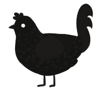 mystery, a black and sable chicken with a speckle pattern