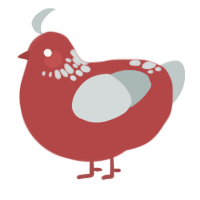 A red and silver chicken with a neck-speckle pattern