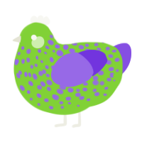 A grass and blurple chicken with a speckle pattern