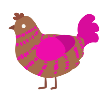 A brown and fuchsia chicken with a bar pattern