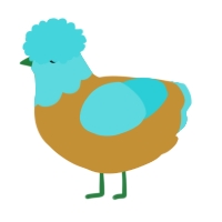 A gold and aqua chicken with a head pattern