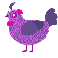 Dame, a orchid and overcast chicken with a double-lace pattern