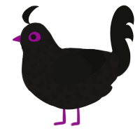 A sable and black chicken with a speckle pattern